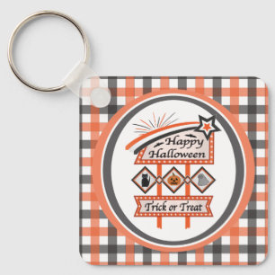 Retro Halloween Teken – Trick or treat Plaid Sleutelhanger