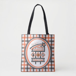 Retro Halloween Teken – Trick or treat Plaid Tote Bag