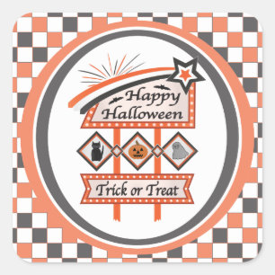 Retro  Halloween Teken – Trick or treat Plaid Vierkante Sticker
