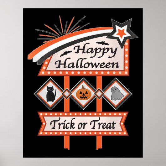 Retro  Halloween Teken – Trick or treat Poster (Voorkant)