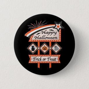 Retro Halloween Teken – Trick or treat Ronde Button 5,7 Cm