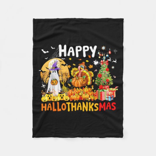 Retro Halloween Thanksgiving Christmas Happy Hallo Fleece Deken (Voorkant)