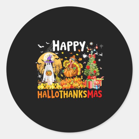 Retro Halloween Thanksgiving Christmas Happy Hallo Ronde Sticker (Voorkant)