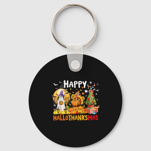 Retro Halloween Thanksgiving Christmas Happy Hallo Sleutelhanger (Voorkant)