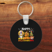 Retro Halloween Thanksgiving Christmas Happy Hallo Sleutelhanger (Voorkant)