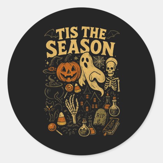 Retro Halloween Tis' The Season  Ronde Sticker (Voorkant)