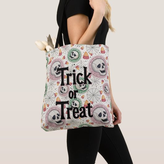 Retro Halloween Trick or treat Snoep Canvas tas (Dichtbij)