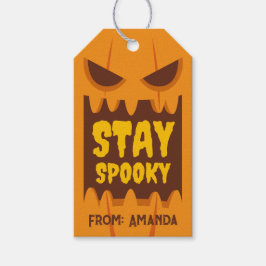 Retro Halloween verblijf Spooky Oranje pompoen gez Cadeaulabel