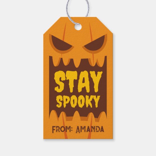 Retro Halloween verblijf Spooky Oranje pompoen gez Cadeaulabel (Voorkant)