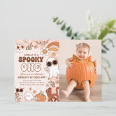 Retro Halloween verjaardag foto uitnodiging (Staand voorkant)