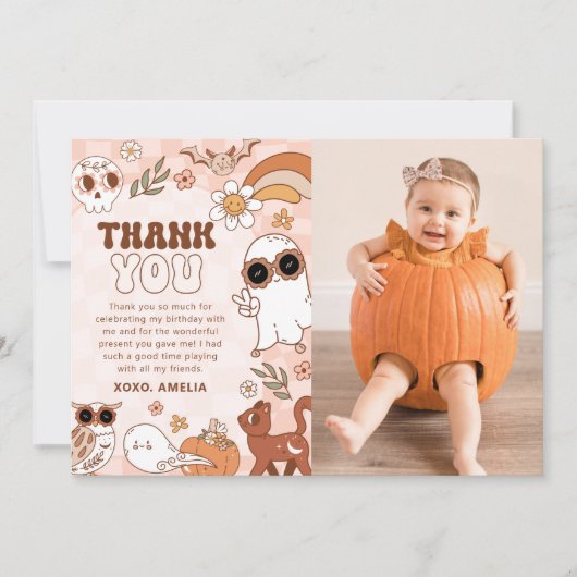 Retro Halloween verjaardagsfoto Dank u kaart (Voorkant)