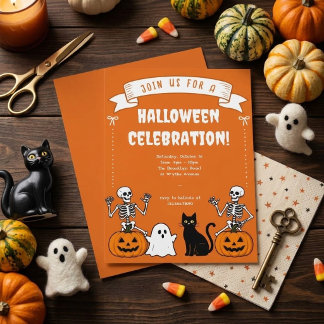 Retro Halloween-viering banner lint skelet Kaart