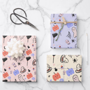 Retro Halloween Vintage Thema Doodles      Inpakpapier Vel
