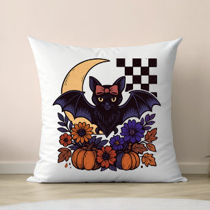 Retro Halloween Vleermuis Met Maan Gothische Esthe Kussen