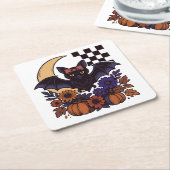 Retro Halloween vleermuis met maan gotische esthet Kartonnen Onderzetters (Schuin)