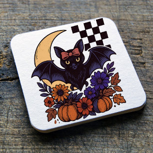 Retro Halloween vleermuis met maan gotische esthet Kartonnen Onderzetters