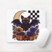 Retro Halloween vleermuis met maan gotische esthet Muismat (Met muis)