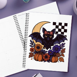Retro Halloween vleermuis met maan gotische esthet Planner