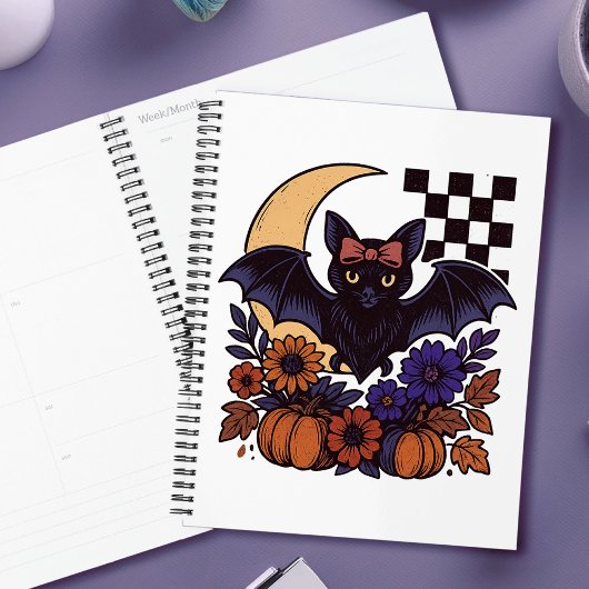 Retro Halloween vleermuis met maan gotische esthet Planner