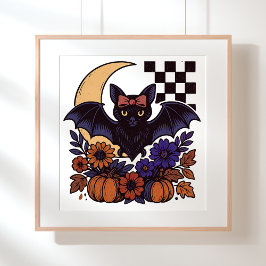 Retro Halloween vleermuis met maan gotische esthet Poster
