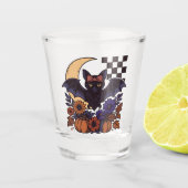 Retro Halloween vleermuis met maan gotische esthet Shot Glas (Voorkant)