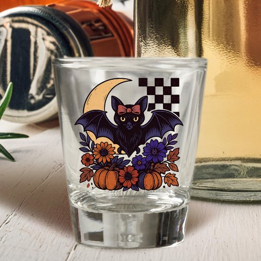 Retro Halloween vleermuis met maan gotische esthet Shot Glas