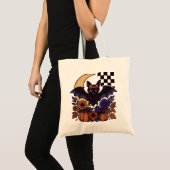 Retro Halloween vleermuis met maan gotische esthet Tote Bag (Voorkant (product))