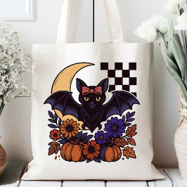 Retro Halloween vleermuis met maan gotische esthet Tote Bag
