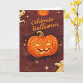 Retro Halloween Wenskaart – Vier Halloween Kaart (Gele Bloem)