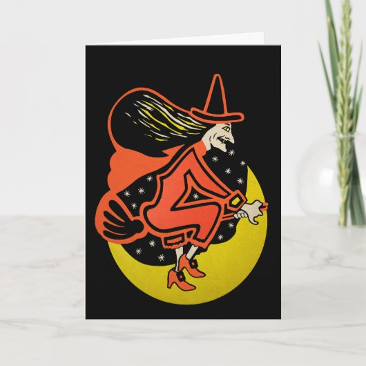 Retro Halloween Witch Card Feestdagen Kaart (Voorkant)