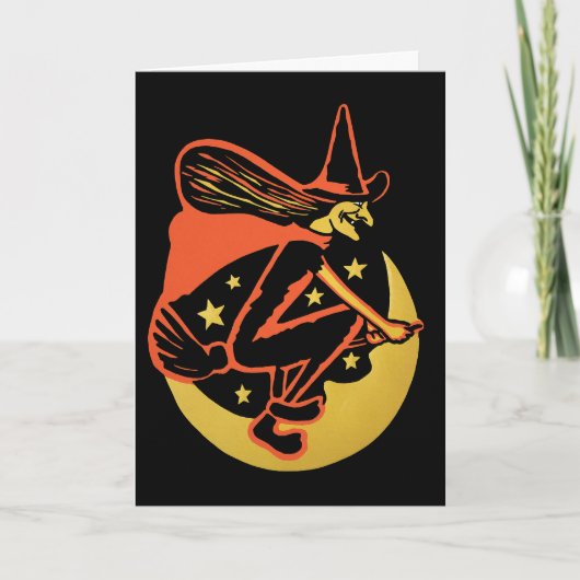 Retro Halloween Witch Card Feestdagen Kaart (Voorkant)