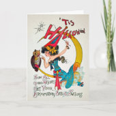 Retro Halloween Witch en Owl Kaart (Voorkant)