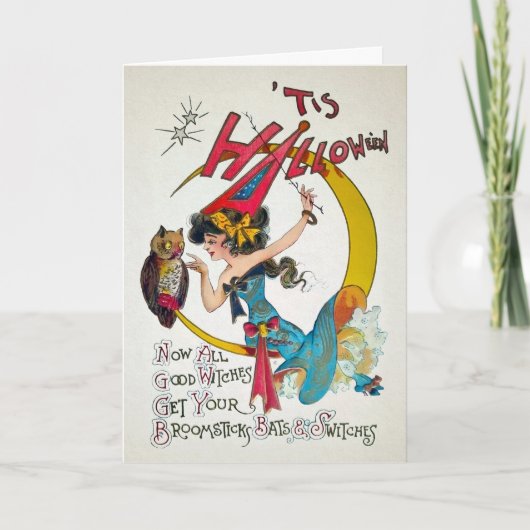 Retro Halloween Witch en Owl Kaart (Voorkant)