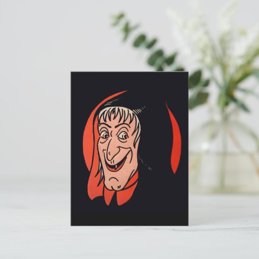 Retro Halloween Witch Face Briefkaart (Staand voorkant)