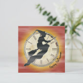 Retro Halloween Witch op een kamer Kaart (Staand voorkant)