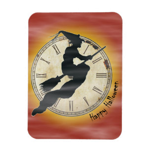 Retro Halloween Witch op een kamer Magneet