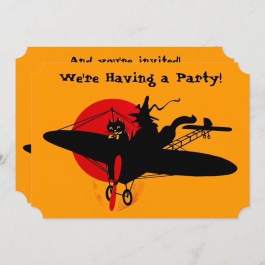 Retro Halloween Witch Party Uitnodiging (Voorkant / Achterkant)