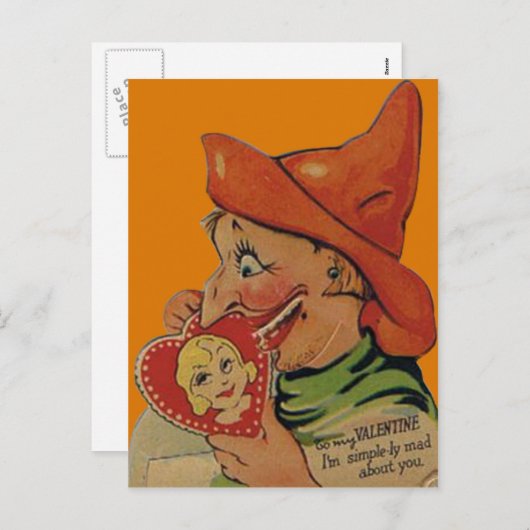 Retro Halloween Witch Valentijn Kaart (Voorkant / Achterkant)