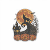 Retro Halloween Wolf Maan Pompoen Shirt Ontwerp_1 Sticker (Voorkant)