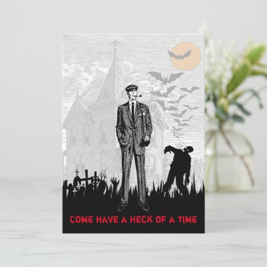 Retro Halloween Zombie Apocalypse Party Kaart (Staand voorkant)