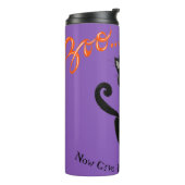 Retro Halloween Zwarte Blasé Kat met Heksen Pet Thermosbeker (Gedraaid links)