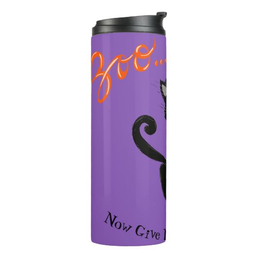 Retro Halloween Zwarte Blasé Kat met Heksen Pet Thermosbeker (Gedraaid links)