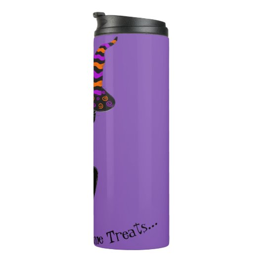 Retro Halloween Zwarte Blasé Kat met Heksen Pet Thermosbeker (Geroteerd rechts)