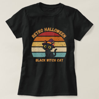Retro Halloween Zwarte Heks Kat Vintage Zonsonderg T-shirt