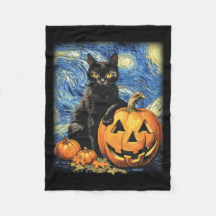 Retro Halloween Zwarte Kat Halloween Pompoen Zwart Fleece Deken