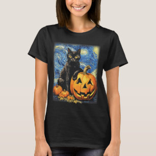 Retro Halloween Zwarte Kat Halloween Pompoen Zwart T-shirt