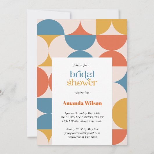 Retro Halve Cirkel Scallop Mid Century Bridal Kaart (Voorkant)