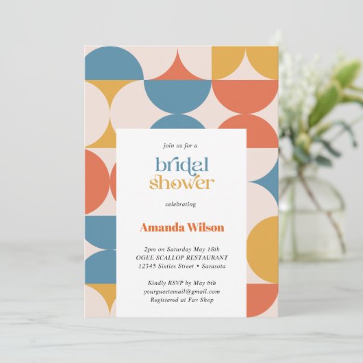 Retro Halve Cirkel Scallop Mid Century Bridal Kaart (Staand voorkant)