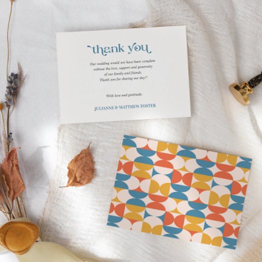 Retro Halve Cirkel Scallop Mid Century BRUILOFT Bedankkaart