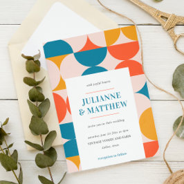 Retro Halve Cirkel Scallop Mid Century Bruiloft Kaart